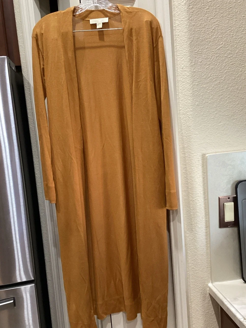 Michael Kors Long Open-Front Duster Cardigan in Mustard Yellow